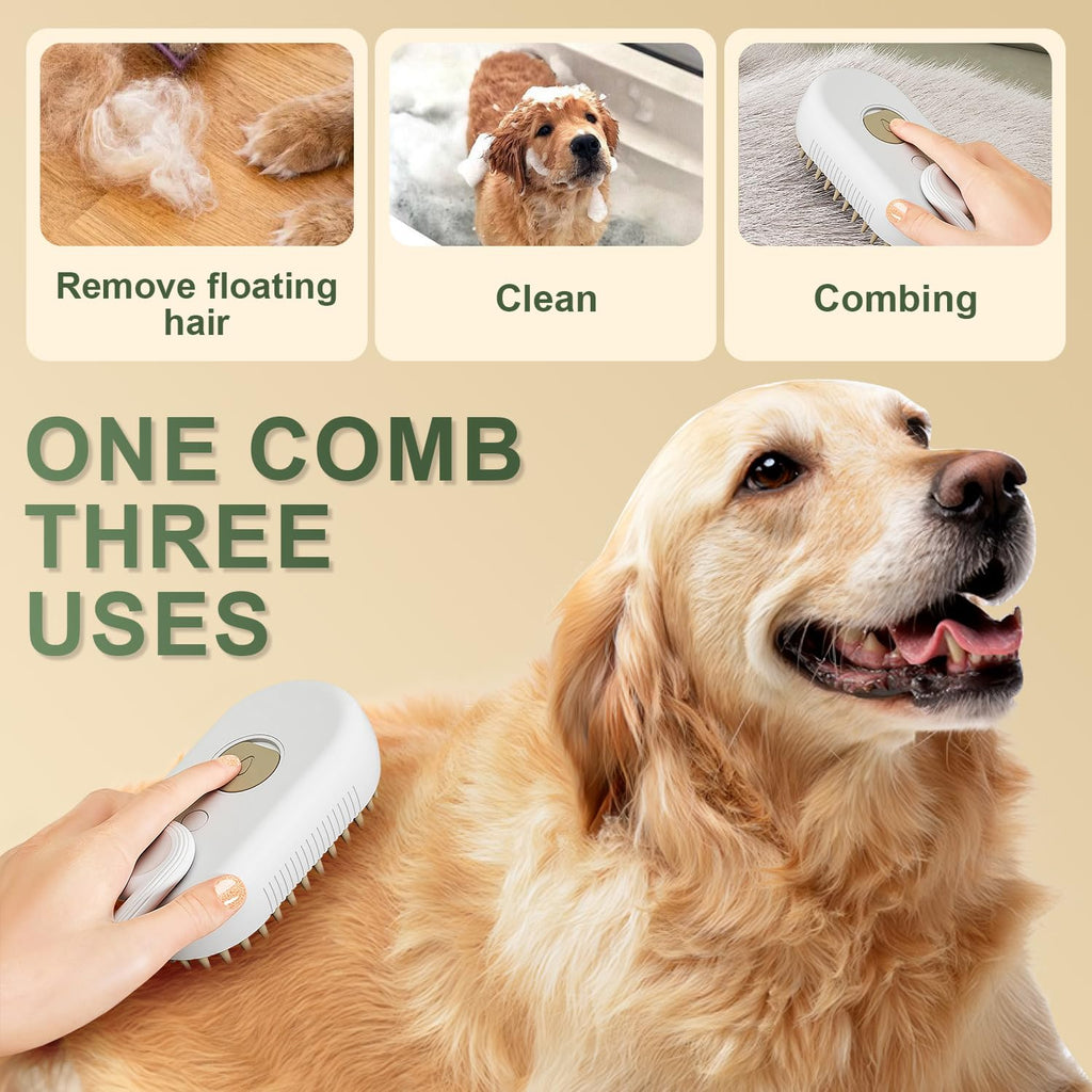 3-in-1 Steam Pet Grooming Brush for Shedding, Massage & Deep Cleaning Keep Your Pet’s Coat Clean, Soft & Healthy — Without Stressful Baths